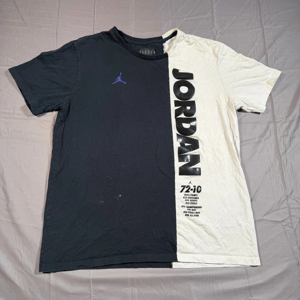 Jordan 72-10 Split T-Shirt Mens XL Black White Colorblock Jumpman Stats Tee